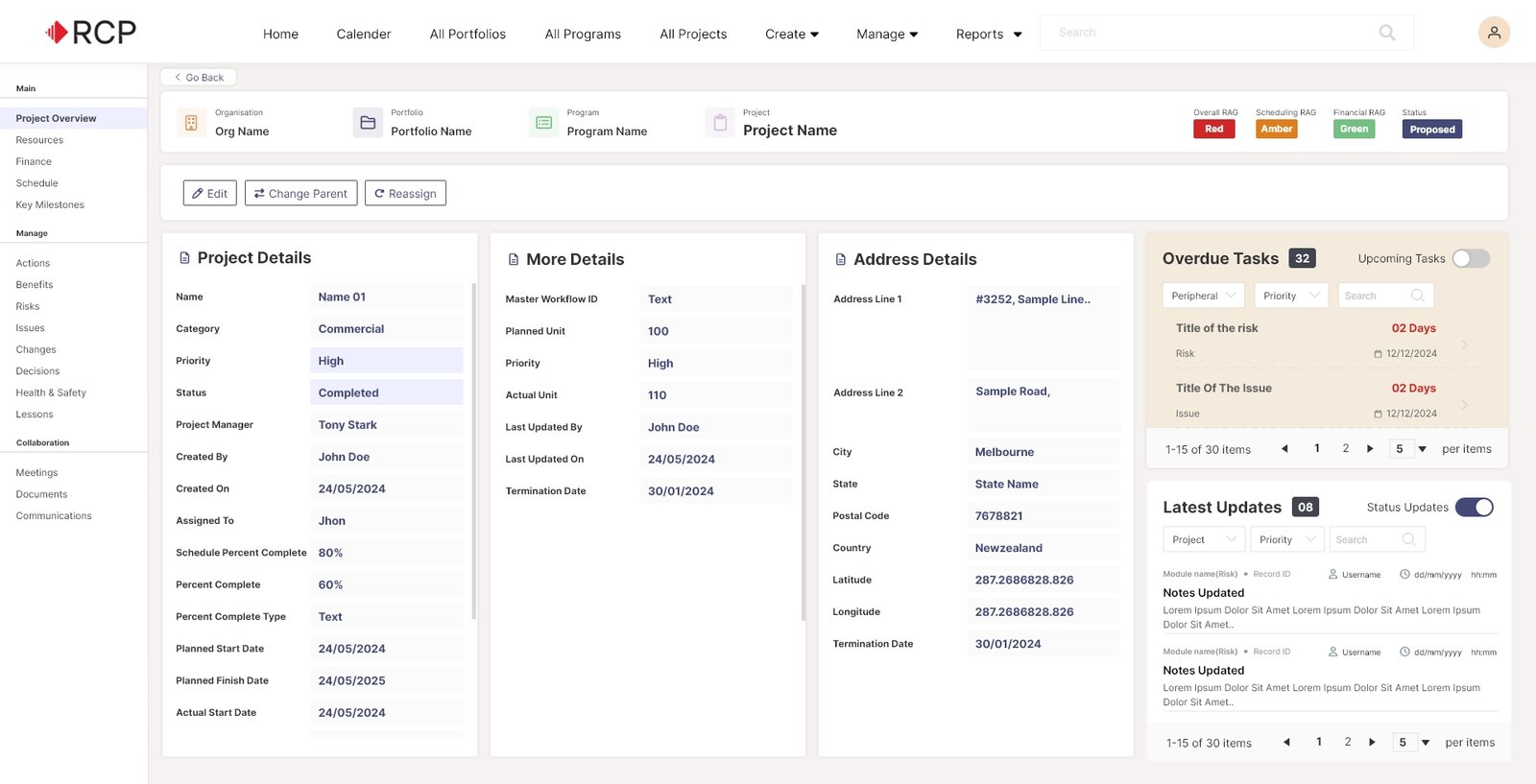 RCP enterprise dashboard